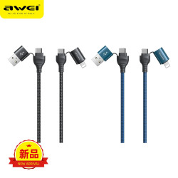 AWEI用維CL-126鋁合金外殼多機型兼容充電線 四頭快充數據線