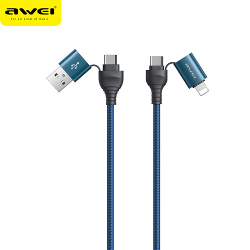 AWEI用維CL-126鋁合金外殼多機型兼容充電線 四頭快充數據線 AWEI用維CL-126鋁合金外殼多機型兼容充電線 四頭快充數據線