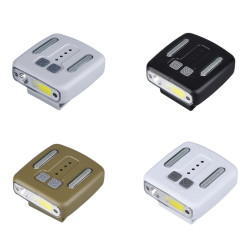 感應頭燈USB充電頭戴式戶外夜釣燈可攜式紅藍警示燈多功能帽夾燈