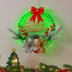 發光merry christmas仿真紅果聖誕節花環燈櫥窗裝飾布置掛飾用品