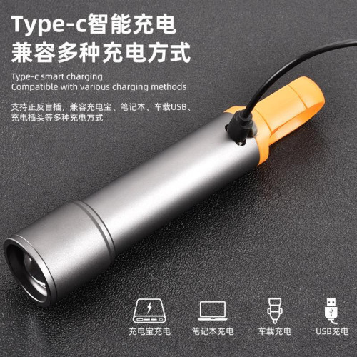 LED戶外強光多功能Type-C充電鋁合金尾部掛鉤手電筒可攜式 LED戶外強光多功能Type-C充電鋁合金尾部掛鉤手電筒可攜式