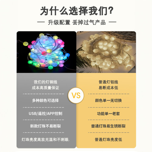圓珠燈串APP藍牙幻彩皮線燈戶外露營房間裝飾usb彩燈氛圍燈串 圓珠燈串APP藍牙幻彩皮線燈戶外露營房間裝飾usb彩燈氛圍燈串