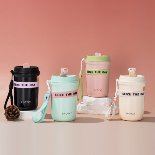 尚泰雙飲保溫咖啡杯辦公小清新提繩不鏽鋼可愛吸管高顔值創意可攜式