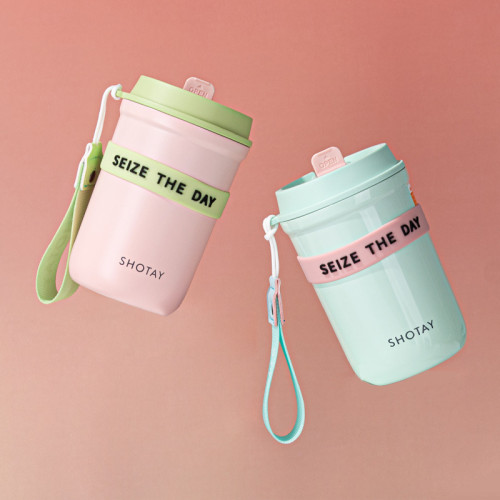 尚泰雙飲保溫咖啡杯辦公小清新提繩不鏽鋼可愛吸管高顔值創意可攜式