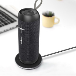 新款無線藍牙音箱圓柱形小音響立體聲可攜式布藝防水低音砲