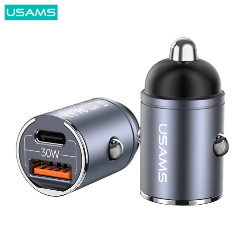USAMS優勝仕PD30WAC雙口快充隱藏式鋁合金拉環車用充電器手機車充 USAMS優勝仕PD30WAC雙口快充隱藏式鋁合金拉環車用充電器手機車充