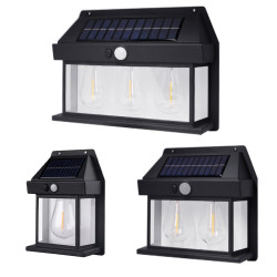 新款戶外太陽能壁燈戶外防水鎢絲燈感應庭院燈花園別墅小夜燈照明