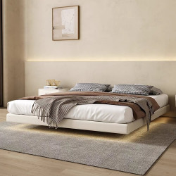 無床頭懸浮床現代簡約主臥雙人無靠背懸空床架奶油風小戶型齊邊床