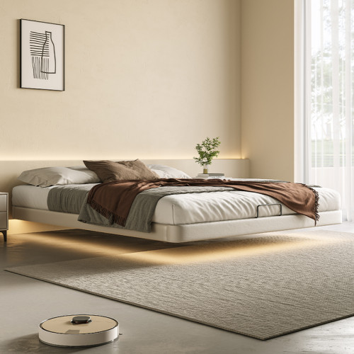 無床頭懸浮床現代簡約主臥雙人無靠背懸空床架奶油風小戶型齊邊床 無床頭懸浮床現代簡約主臥雙人無靠背懸空床架奶油風小戶型齊邊床