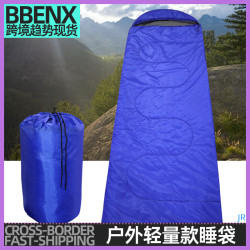 JR戶外輕量款睡袋登山露營藍色棉睡袋透氣保暖防寒應急救災睡袋