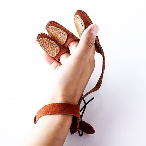 棕色反絨毛護指射箭傳統反曲弓箭反絨三指護野外獵弓護臂反曲弓箭