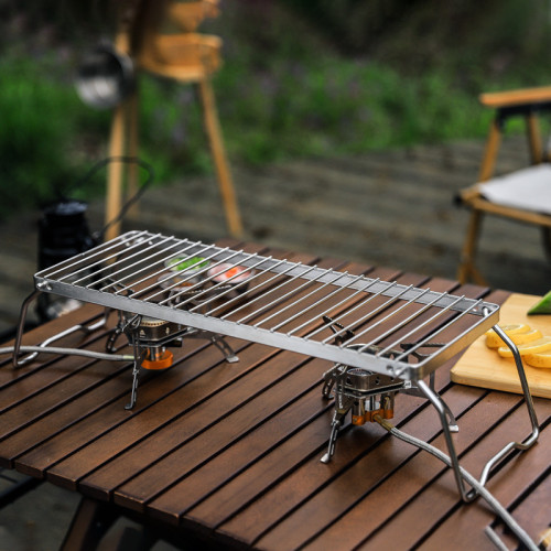JR野炊不鏽鋼支架可攜式戶外露營烤盤折曡支架加長款烤網架燒烤架