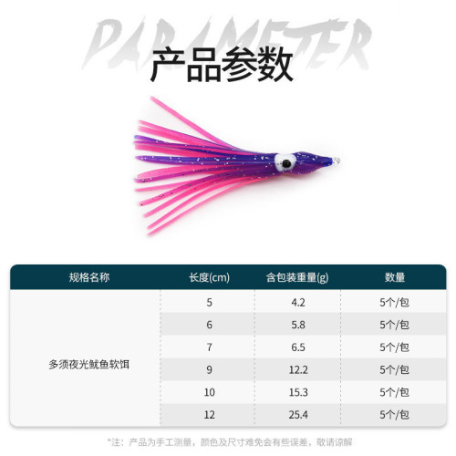 20色多須夜光章魚餌彩色迷你仿生路亞假餌章魚魷魚鉤海釣魚鉤誘餌