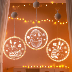 發光兔子彩蛋吸盤LED彩燈掛件復活節室內櫥窗氛圍裝飾布置掛飾