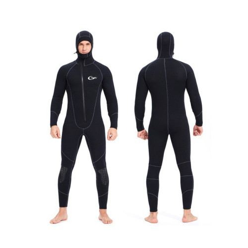 帶帽保暖男女 5mm潛水服連體前開拉鍊連帽自由浮潛漁獵服深潛潛水