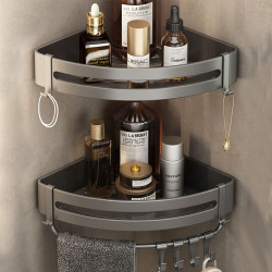 鋁製浴室置物架衛生間厠所洗手間洗漱台牆上免打孔壁掛三角收納架