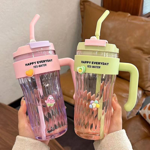 大容量水杯高顔值花茶手柄吸管雙飲咖啡杯家用辦公隨手杯學生妹杯 大容量水杯高顔值花茶手柄吸管雙飲咖啡杯家用辦公隨手杯學生妹杯
