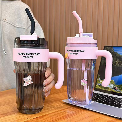 大容量水杯高顔值花茶手柄吸管雙飲咖啡杯家用辦公隨手杯學生妹杯 大容量水杯高顔值花茶手柄吸管雙飲咖啡杯家用辦公隨手杯學生妹杯