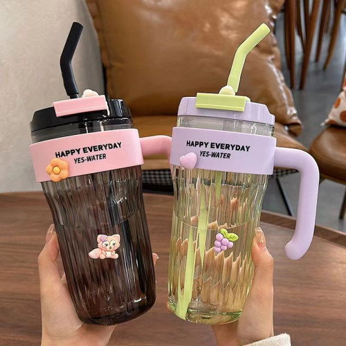 大容量水杯高顔值花茶手柄吸管雙飲咖啡杯家用辦公隨手杯學生妹杯 大容量水杯高顔值花茶手柄吸管雙飲咖啡杯家用辦公隨手杯學生妹杯