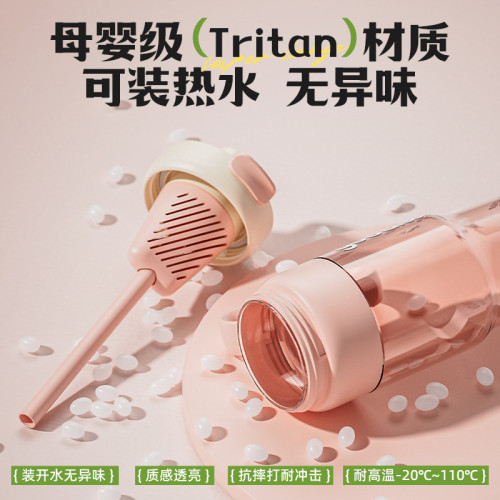 恩爾美大容量TRITAN塑膠杯茶水分離吸管杯可攜式背帶孕婦兒童水杯子 恩爾美大容量TRITAN塑膠杯茶水分離吸管杯可攜式背帶孕婦兒童水杯子