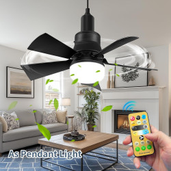 LEDe27風扇燈遙控多功能三色調光家用臥室兒童書房客廳風扇燈