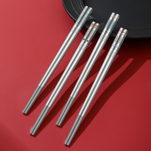 316L不鏽鋼筷子 創意新款家用分餐一人一筷彩雕不掉色兒童筷