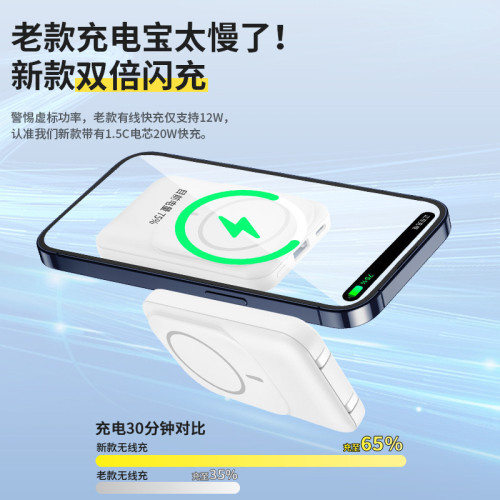 自帶線磁吸無線充電寶10000安培支架快充便捷式行動電源 自帶線磁吸無線充電寶10000安培支架快充便捷式行動電源