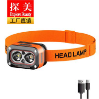 新款強光雙光源LED頭燈 揮手感應多功能USB充電頭戴式工作燈