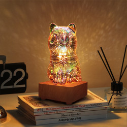 新款LED3D玻璃台燈愛心卡通發財貓浪漫溫馨夜燈USB夢幻氛圍床頭燈