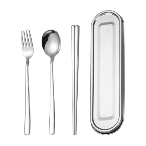 316L不鏽鋼可攜式盒筷叉勺韓式三件套餐具304不鏽鋼盒子勺筷套裝