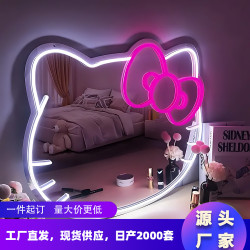 水滴個性創意led愛心鏡面霓虹燈貓咪化妝鏡亞克力鏡子燈
