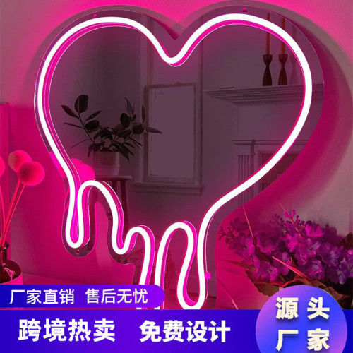 水滴個性創意led愛心鏡面霓虹燈貓咪化妝鏡亞克力鏡子燈 水滴個性創意led愛心鏡面霓虹燈貓咪化妝鏡亞克力鏡子燈