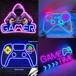 USB電競房裝飾電玩造型燈牌手柄造型霓虹燈遊戯機LED氛圍燈