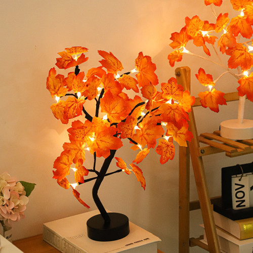 新款led樹燈仿真白楓葉樹燈房間裝飾小夜燈感恩節氛圍裝飾燈