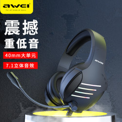 AWEI用維新款炫彩電競有線耳機全指向麥克風吃雞聽聲辨位遊戯耳機