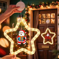 發光聖誕老人五角星跑馬led彩燈掛件聖誕節氛圍門上裝飾布置掛飾