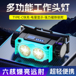 超亮雙光源多功能工作頭燈戶外夜釣工作檢修TYPE-C充電帶磁吸頭燈