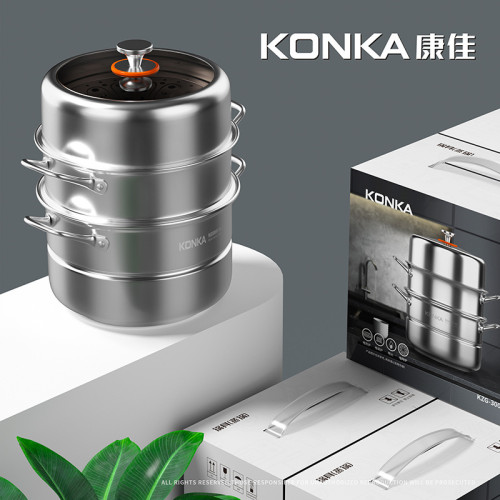 康佳304不鏽鋼蒸鍋加厚加大三層家用多功能蒸煮鍋瓦斯電磁爐通用 康佳304不鏽鋼蒸鍋加厚加大三層家用多功能蒸煮鍋瓦斯電磁爐通用