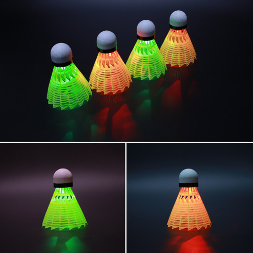 發光羽毛球可開關LED燈夜光尼龍鵞毛夜光羽毛球 尼龍球夜間塑膠球