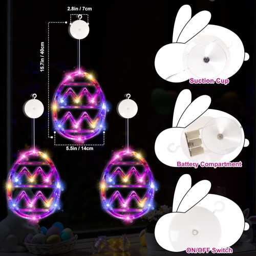 led復活節吸盤燈創意櫥窗裝飾吸盤掛燈復活節節日裝飾彩蛋吸盤燈