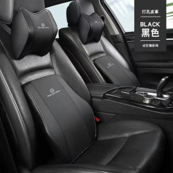 汽車頭枕腰靠墊護頸枕記憶棉打孔皮革奔馳GLB/GLC/E級C級套裝靠枕