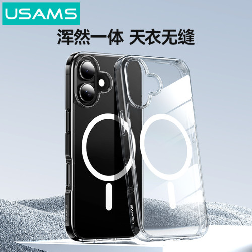 USAMS磁吸適用iPhone16promax手機殼蘋果16透明硬殼保護套防摔軟