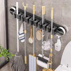 吸盤拖把夾壁掛免打孔厠所牆上門後掃把拖布固定器卡扣收納置物架