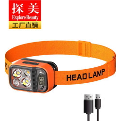 新款智能感應usb充電感應頭燈釣魚可攜式強光夜跑小頭燈戶外頭燈