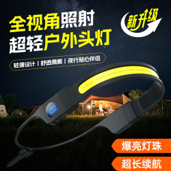 新款雙光源矽膠大泛光COB頭燈智能電顯充電戶外多功能跑步頭戴燈