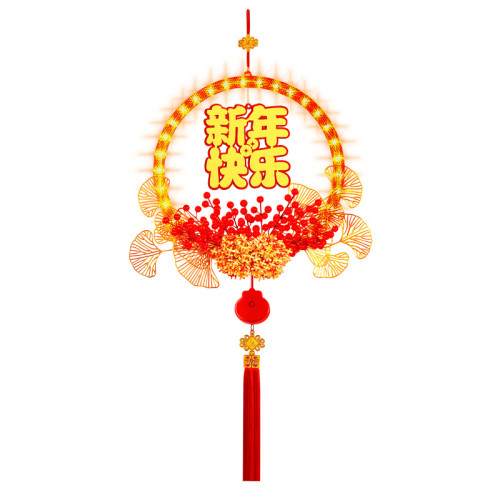 春節發光新年快樂花環掛件2025蛇年氛圍店鋪門場景裝飾布置掛飾
