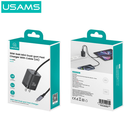 USAMS充電頭PD30W氮化鎵自帶Typec線充電快充頭適用蘋果安卓快充 USAMS充電頭PD30W氮化鎵自帶Typec線充電快充頭適用蘋果安卓快充