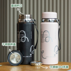 大容量背帶運動保溫杯子可攜式隨行雙飲旅行喝水保溫杯杯學生大肚壺