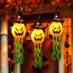萬聖節發光巫師帽南瓜led彩燈掛件鬼節恐怖氛圍戶外裝飾布置掛飾