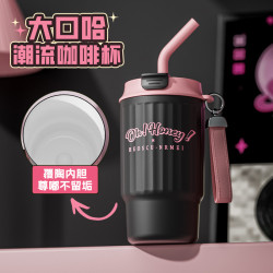 恩爾美陶瓷內膽咖啡保溫水杯子吸管女茶水分離高顔值新款高級精緻